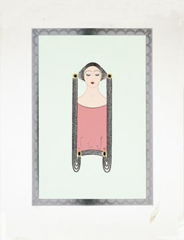 "Onyx Coiffure" Estate-Signed Embossed Serigraph with Foil Stamping by Erte