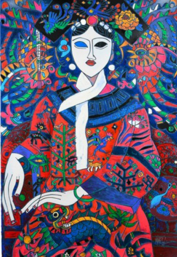 "The Empress" 1992 Serigraph on Heavy Hand Deckled Paper  by Jiang Tie-Feng
