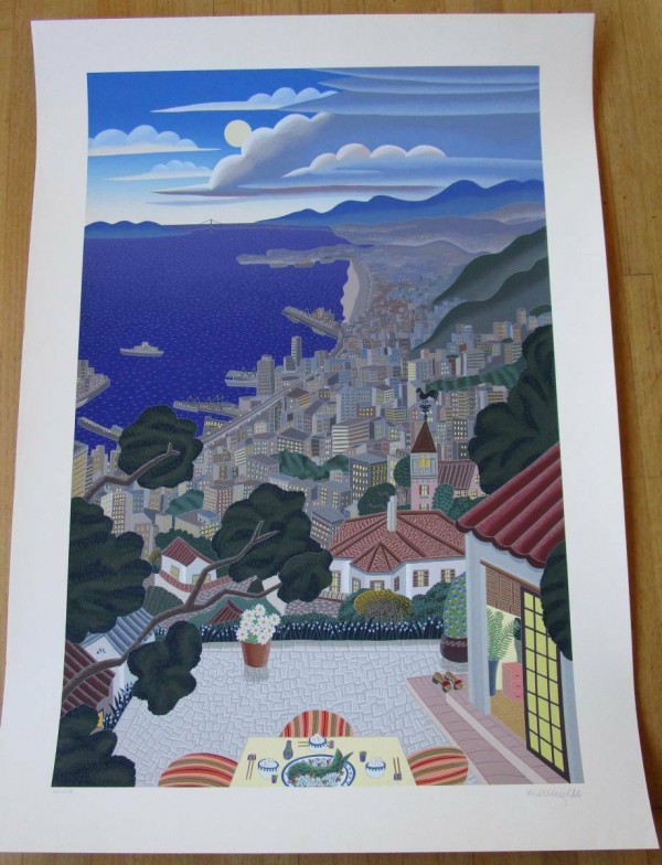 ''Kobe Coast at Night'' Serigraph on Paper by Thomas McKnight