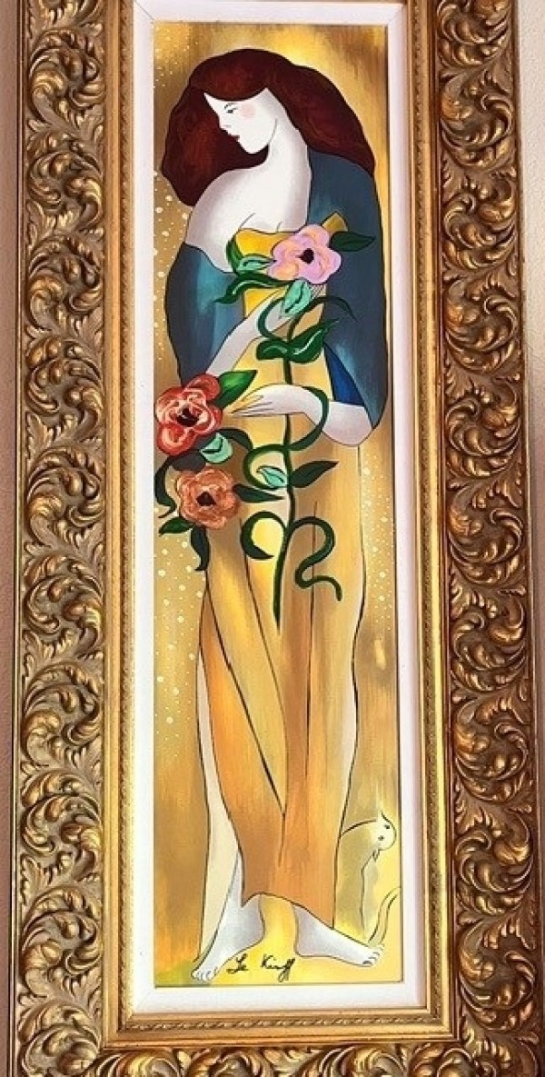 "Yellow II" Embellished Serigraph on Canvas by Linda Kinff