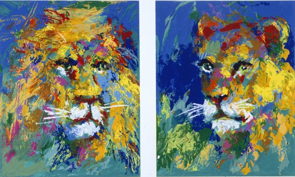 "Lion and Lioness" 2 serigraphs on paper by LeRoy Neiman