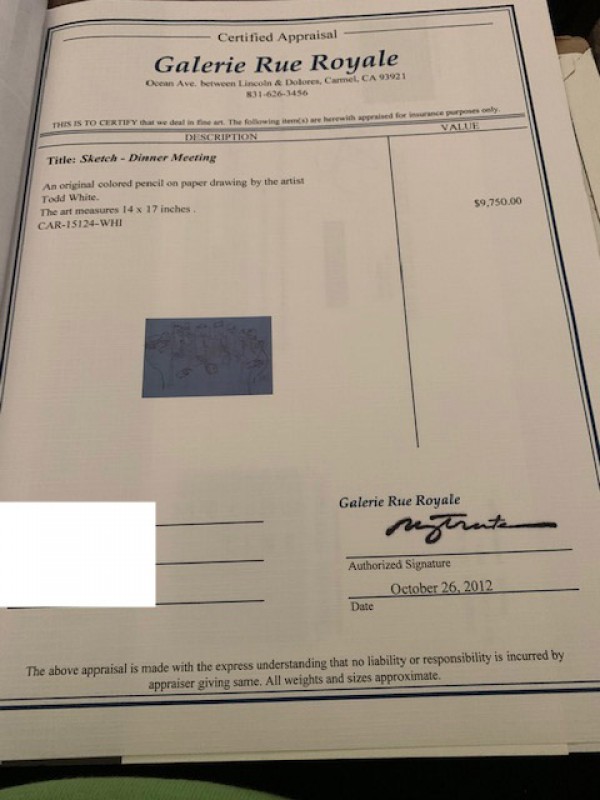 "Dinner Meeting" Original Drawing by Todd White