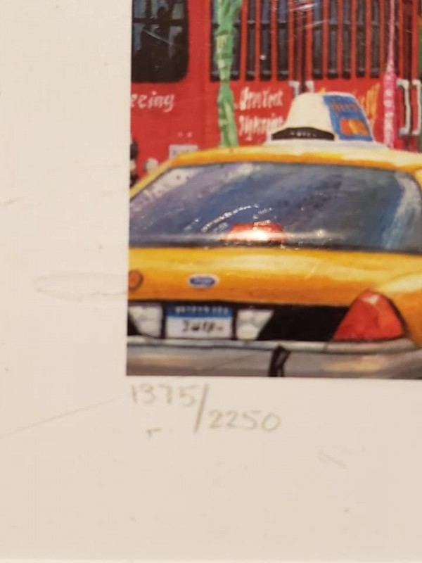 chinese artist, china, asian artist, cityscape, realism, realist artist, buildings, skyscrapers, statue, taxi, advertising, signs, time square, theater, Broadway, restaurant, cars, traffic, 