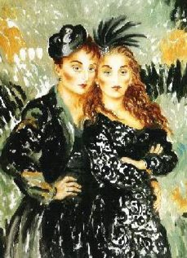 "LuLu & Lili" Serigraphs on Canvas from the Moulin Rouge Suite by Joanna Zjawinska