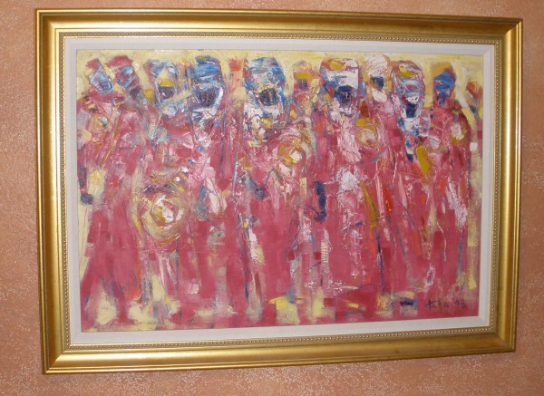 "Timbuktu Royal  Drummers" Framed  Original Oil on Canvas by Tafa Fiadzigbe