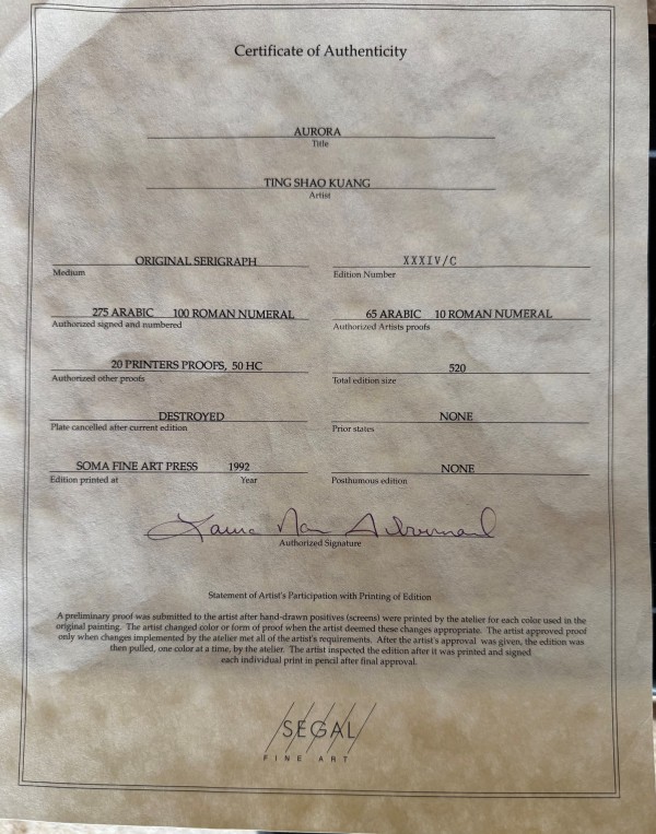 "Aurora" Serigraph by Ting Shao Kuang