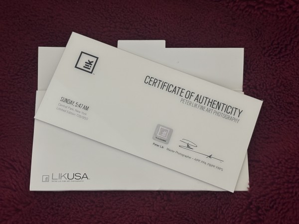 "Sunday 5:47AM" Acrylic face-mounted photographic print on high-gloss, metallic (silver halide) paper by Peter Lik