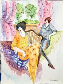 "Untitled 1" Original Watercolor on French Arches Paper by Itzchak Tarkay