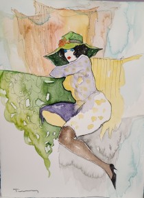 "Untitled" 3 Original Watercolor on French Arches Paper by Itzchak Tarkay