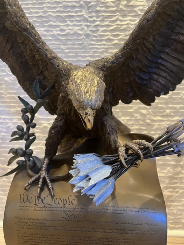 “The American Patriot” Bald Eagle  Bronze Sculpture with Gold by Lorenzo Ghiglieri