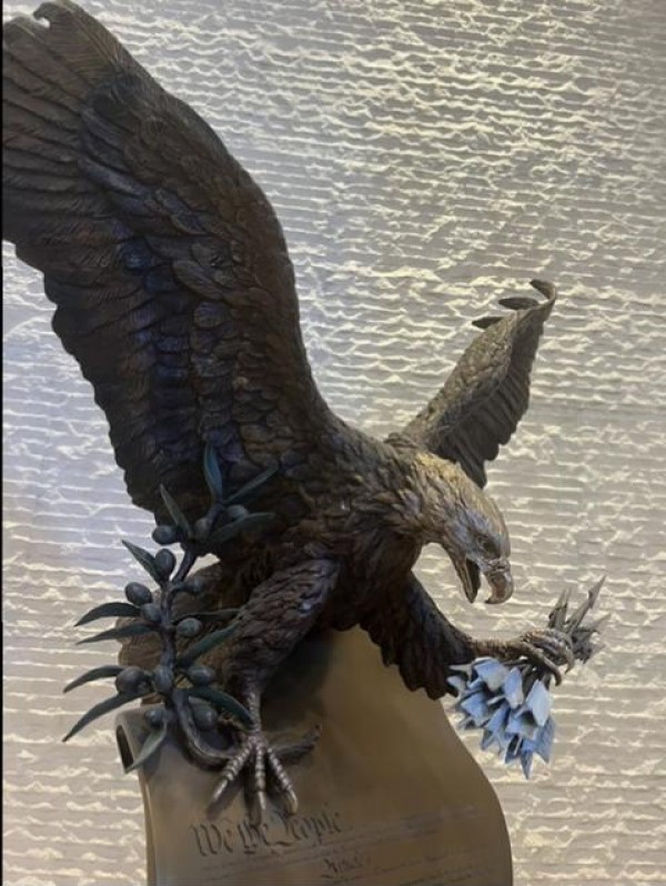 “The American Patriot” Bald Eagle  Bronze Sculpture with Gold by Lorenzo Ghiglieri