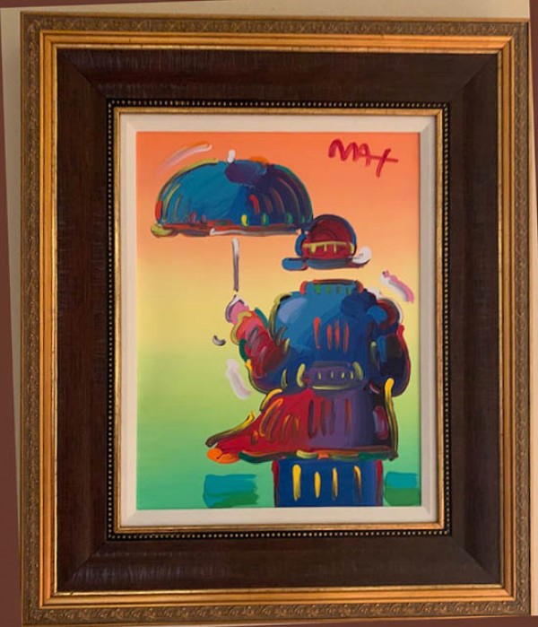 "Umbrella Man on Blend, Ver II. #122" Mixed Media on Canvas by Peter Max
