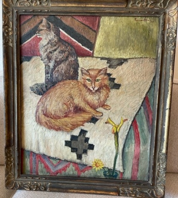 "Untitled - Two Cats" Original Oil on Canvas by Frances Strain
