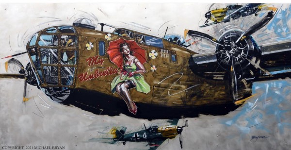 "My (flack) Umbrella" B-24 Liberator, Limited Edition Giclee on Paper, Canvas or Aluminum by Michael Bryan