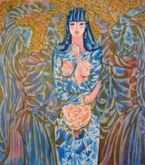 "Goddess of the Roses" Deluxe Serigraph on Black Rice Paper by Ling Zhou