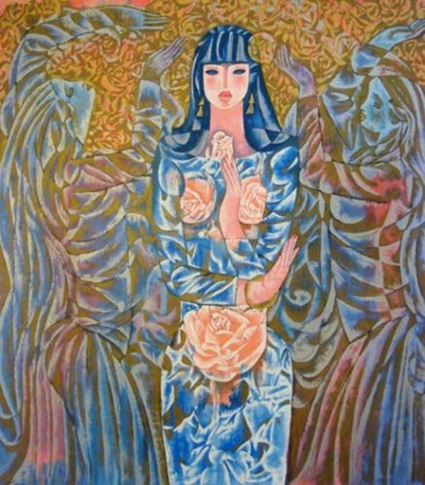 "Goddess of the Roses" Deluxe Serigraph on Black Rice Paper by Ling Zhou