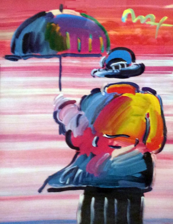 "Umbrella Man '99" Unique Mixed Media acrylic on Lithograph by Peter Max
