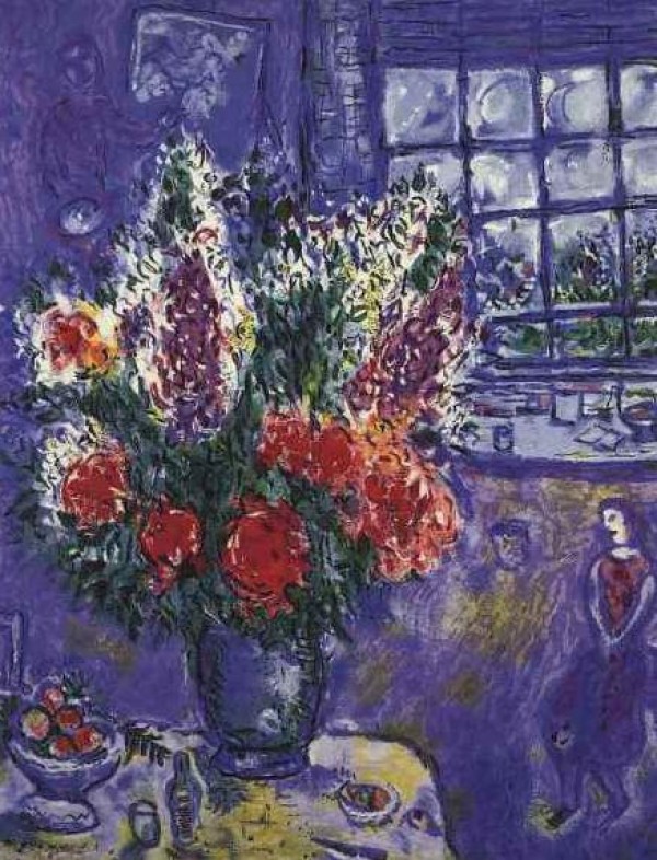 "Autoportrait Avec Bouquet de Flores" Plate-Signed Lithograph by Marc Chagall