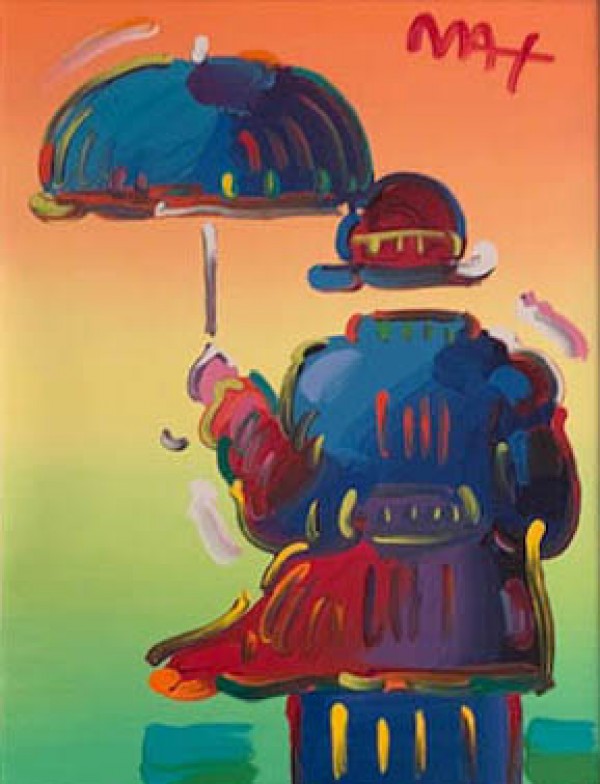 "Umbrella Man on Blend, Ver II. #122" Mixed Media on Canvas by Peter Max