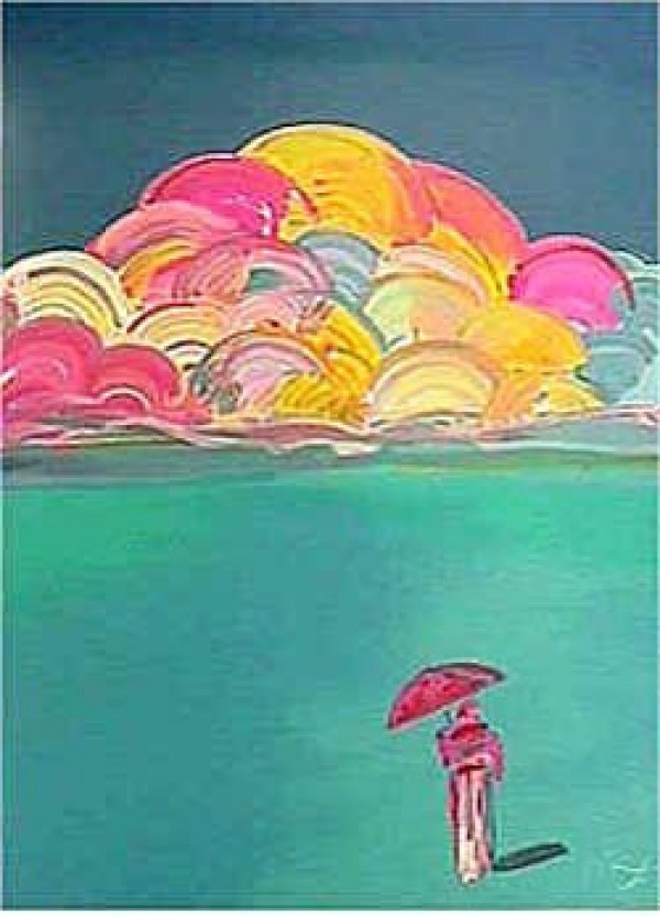 "Umbrella Man with Rainbow Sky" 1991 lithograph by Peter Max