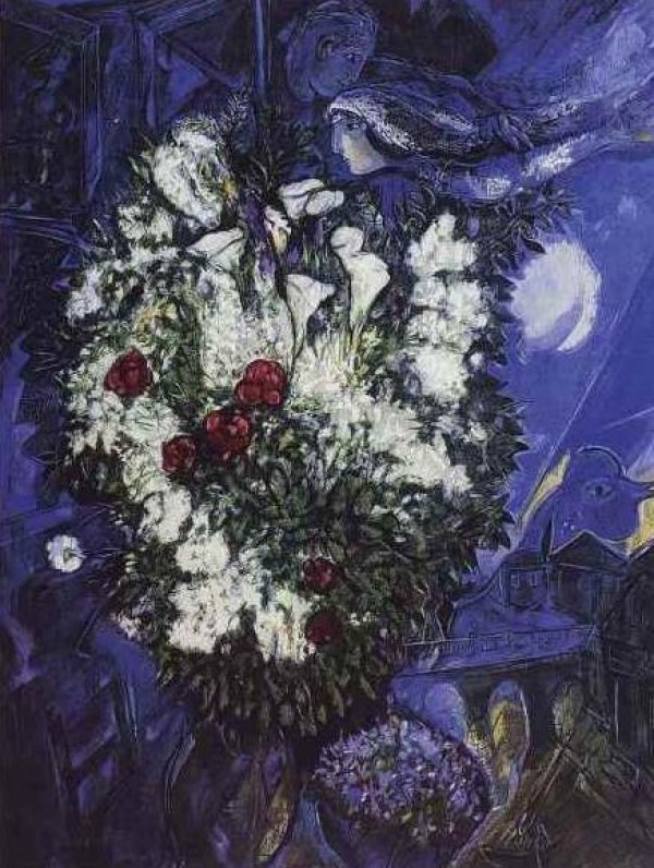 "Bouquet aux Amoureux Volants" Plate-Signed Lithograph by Marc Chagall