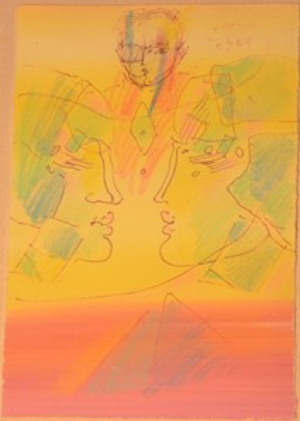 "The Pyramid" Original Acrylic & Pen on Paper by Peter Max