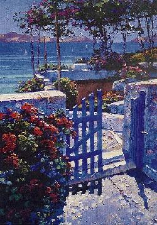 Blue Gate Serigraph on Paper by Howard Behrens