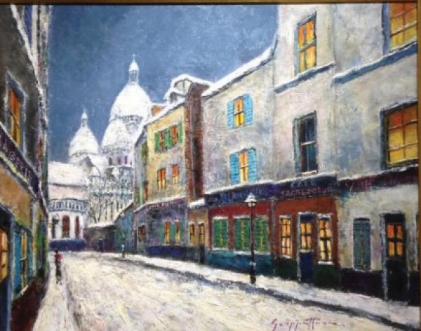 James Scoppettone, Sacre Coeur In Snow Original Oil on Canvas