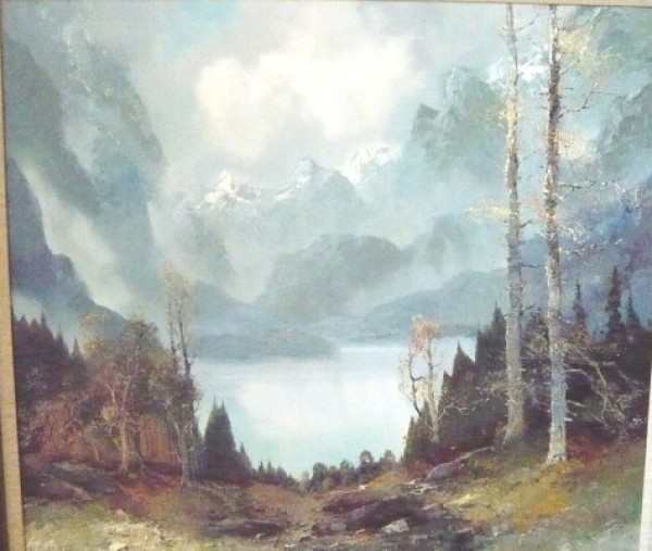 Mountain Lake Original Oil on Canvas by Willi Bauer