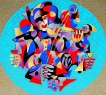 Violin Solo 2000 Serigraph in color on canvas with hand embellishment by Anatole Anatole Krasnyansky