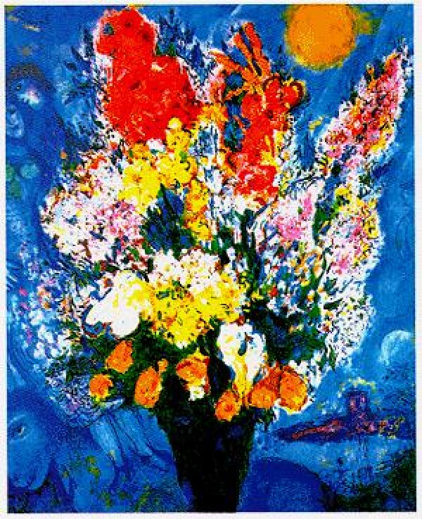 "Le Bouquet Illuminant Le Ciel" Plate-Signed Lithograph by Marc Chaga;;