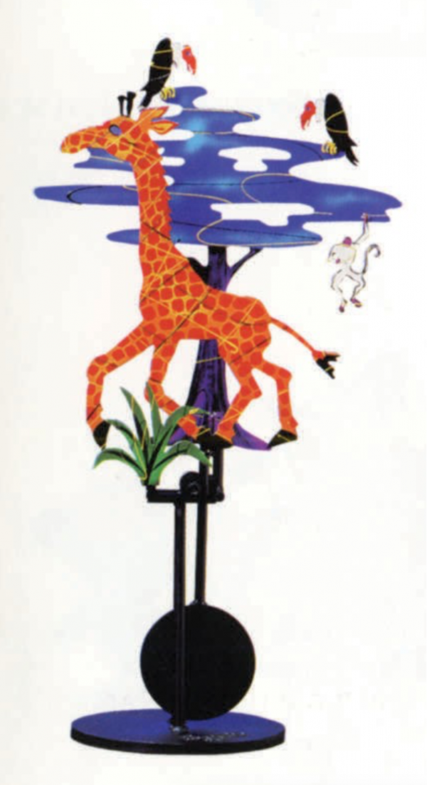"Tabletop Giraffe" Kinetic Painted Metal Sculpture by Frederick Prescott
