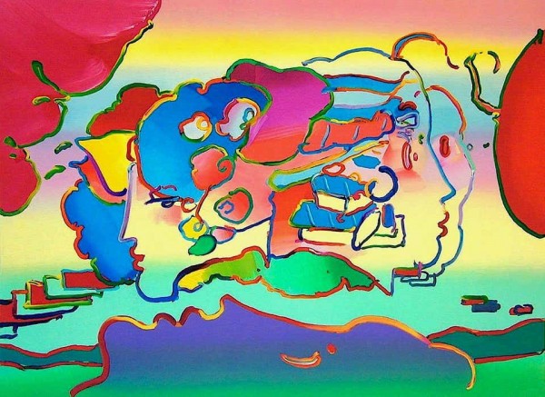 "Three Faces" 1991 lithograph by Peter Max