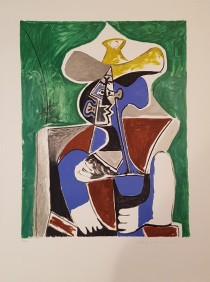 Buste au Chapeay Jaune et Gris Sur Fond, Vert "Lithograph by Pablo Picasso